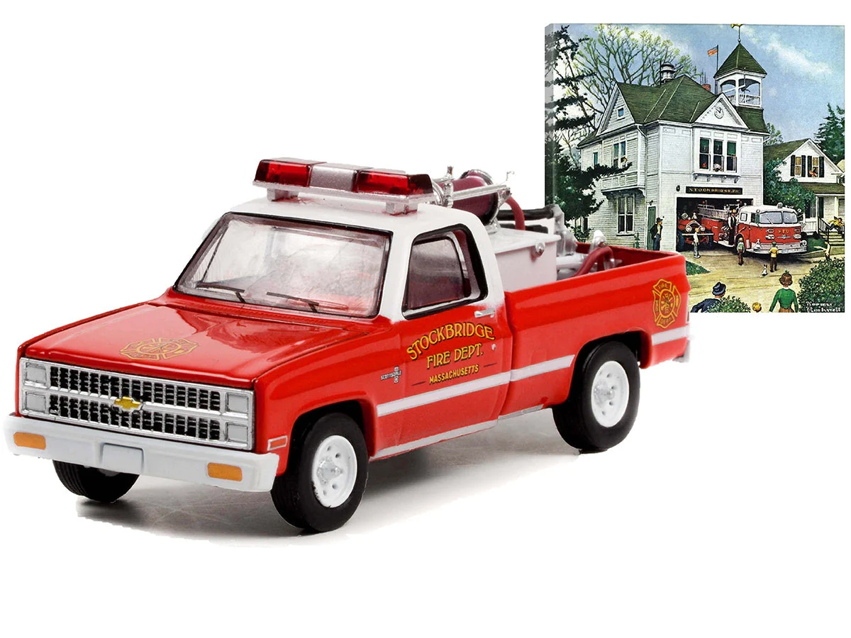 1981 Chevrolet K20 Scottsdale Pickup Truck Red and White "Stockbridge Fire Department Massachusetts" with Fire Equipment Hose and Tank "Norman Rockwell" Series 4 1/64 Diecast Model Car by - Image 2