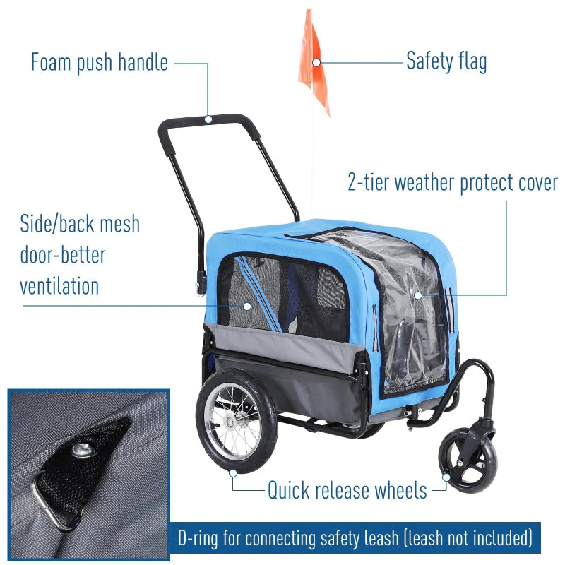 2-in-1, 3 Wheel Pet Jogging Stroller Bike Trailer - Image 12