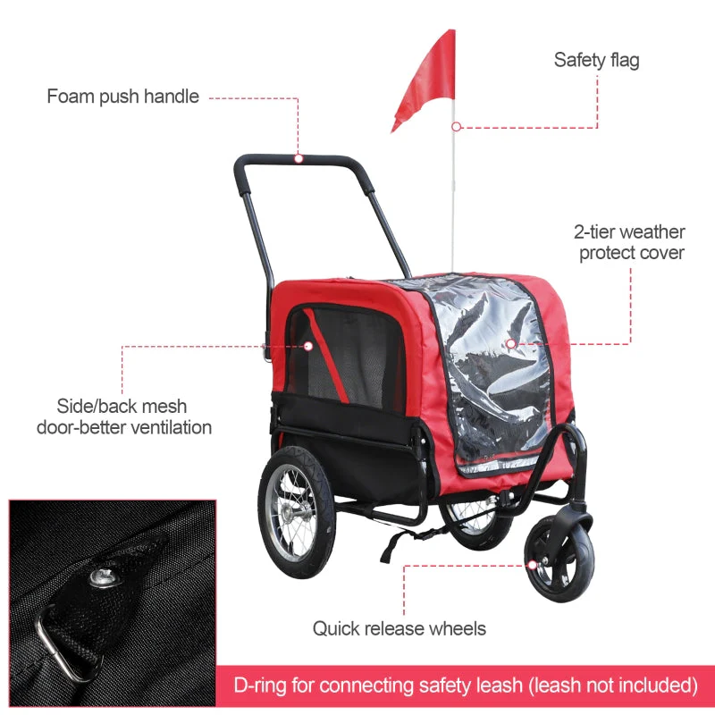 2-in-1, 3 Wheel Pet Jogging Stroller Bike Trailer - Image 5