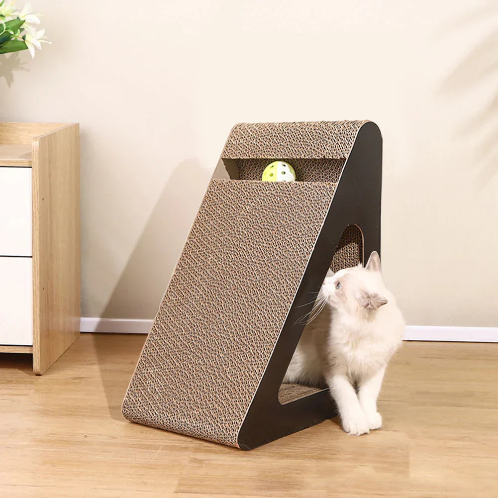 2-in-1 Cat Scratcher Triangle Toy with Spinning Balls – Sturdy Corrugated Cardboard Anti-Scratch Board for Stress Relief & Indoor Play - Image 3