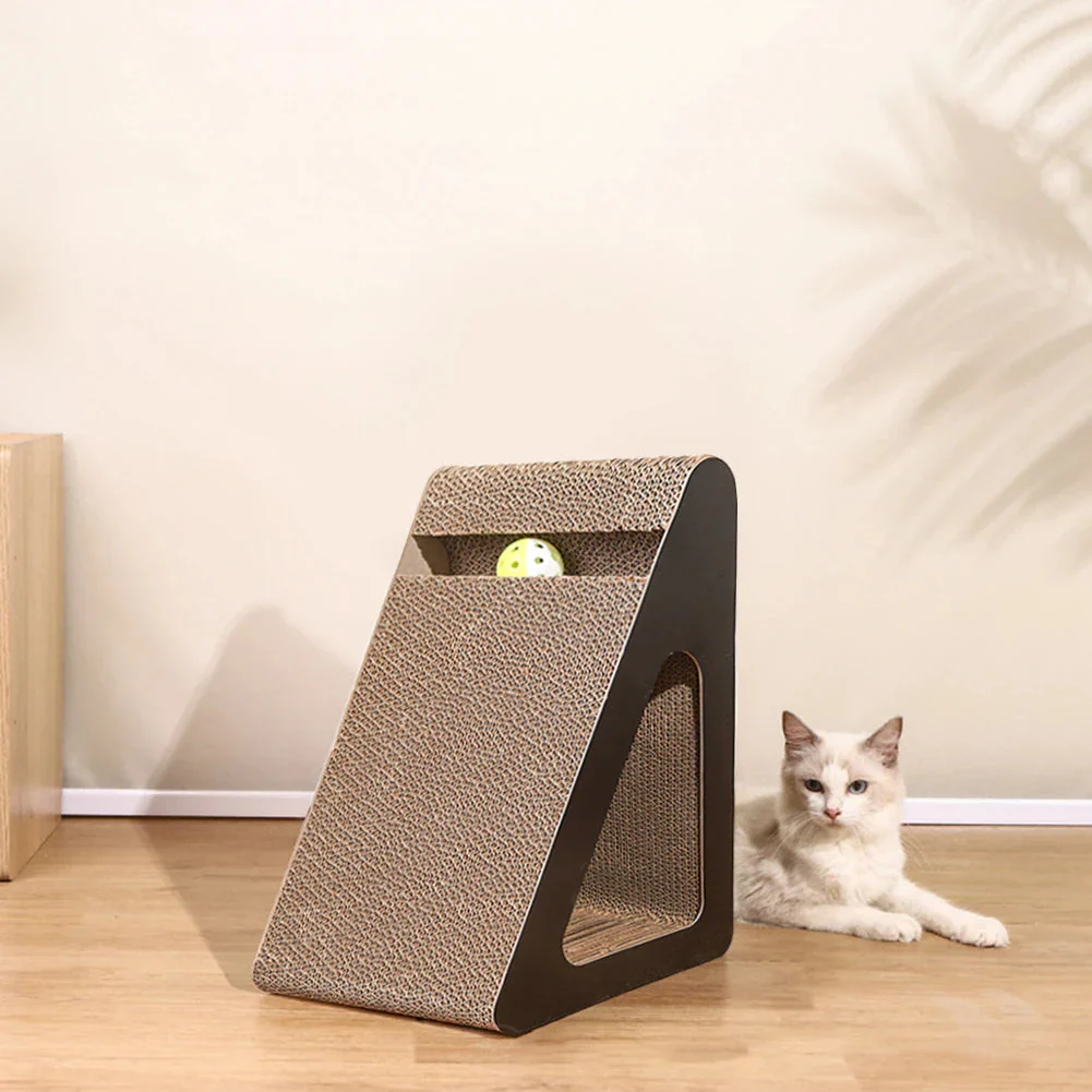 2-in-1 Cat Scratcher Triangle Toy with Spinning Balls – Sturdy Corrugated Cardboard Anti-Scratch Board for Stress Relief & Indoor Play - Image 4