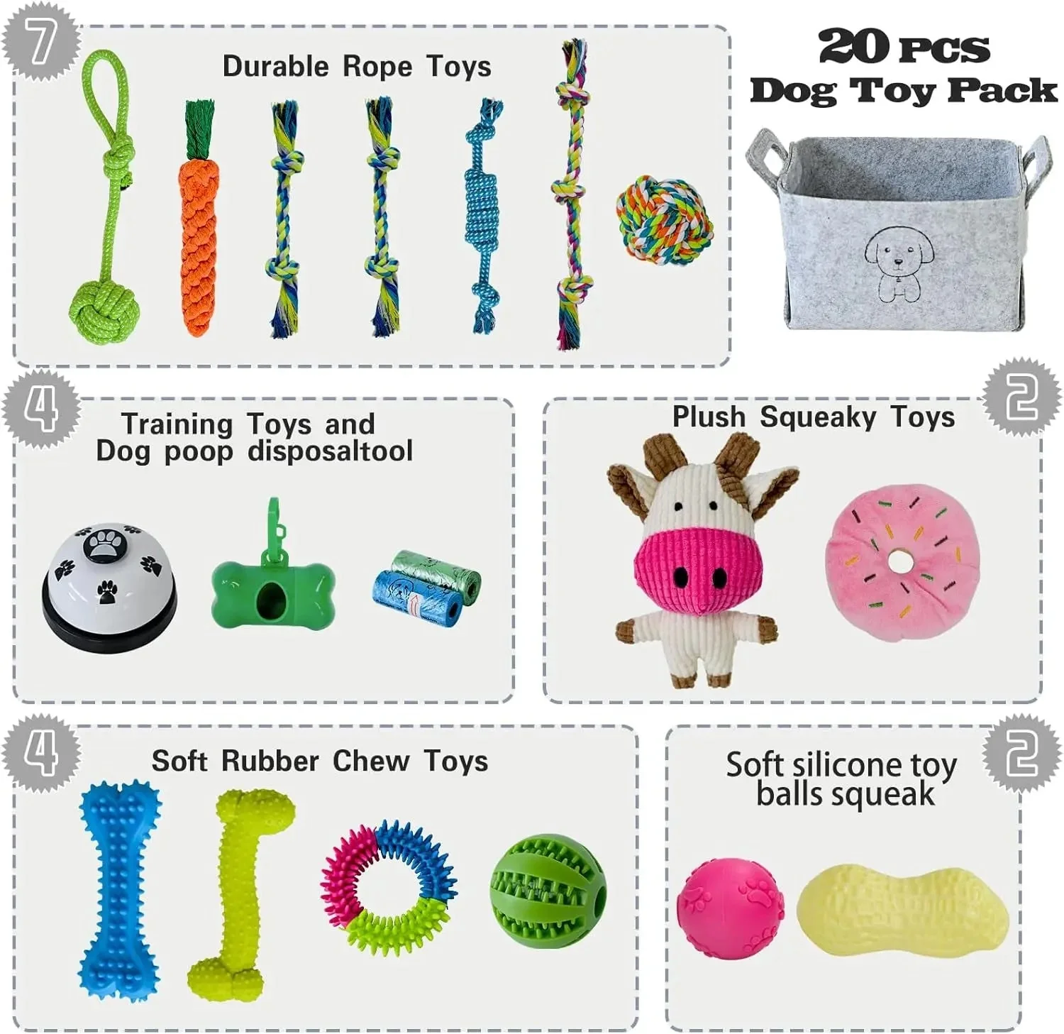 20-Piece Puppy Teething Chew Toy Set with Basket for Small & Medium Dogs - Image 2