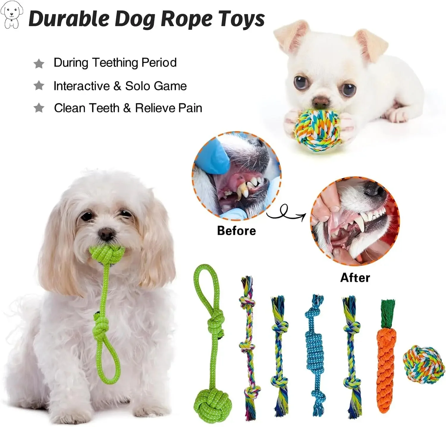 20-Piece Puppy Teething Chew Toy Set with Basket for Small & Medium Dogs - Image 3
