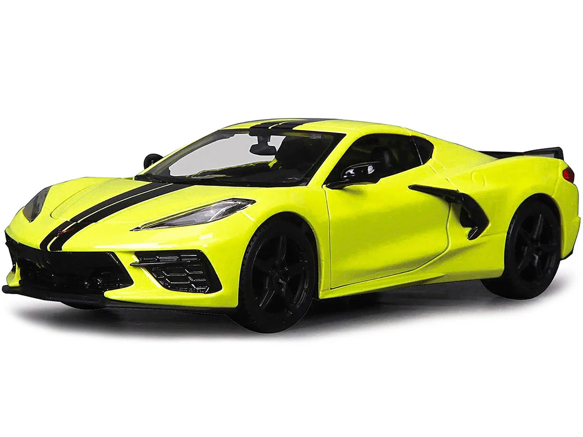 2020 Chevrolet Corvette Stingray Z51 Coupe Yellow with Black Stripes 1/24 Diecast Model Car by Maisto - Image 2