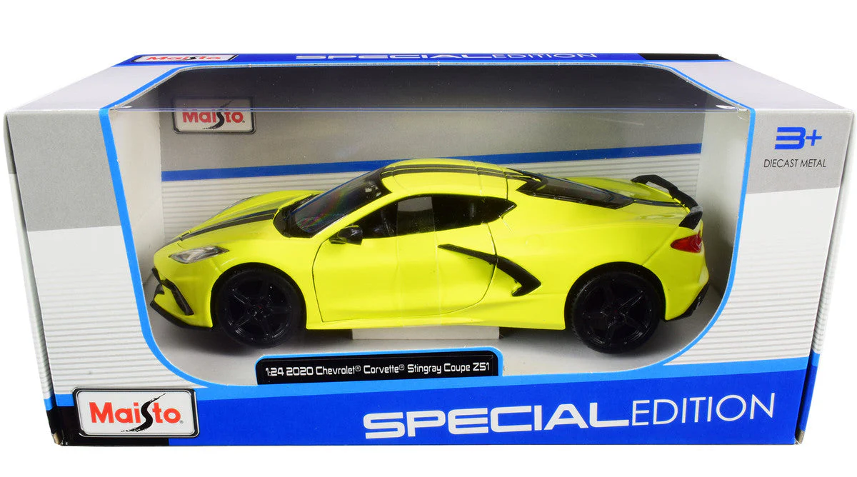 2020 Chevrolet Corvette Stingray Z51 Coupe Yellow with Black Stripes 1/24 Diecast Model Car by Maisto - Image 3