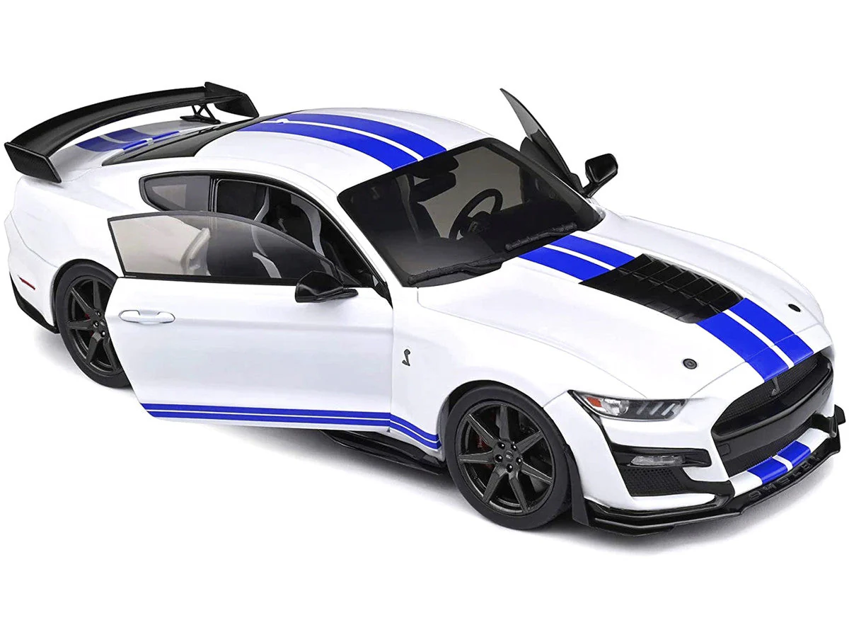 2020 Ford Mustang Shelby GT500 White with Blue Stripes "Special Edition" 1/18 Diecast Model Car by Maisto - Image 3