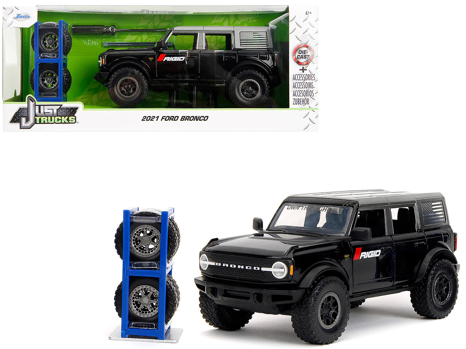 2021 Ford Bronco Badlands Black "Rigid" with Extra Wheels "Just Trucks" Series 1/24 Diecast Model Car by Jada - Image 4