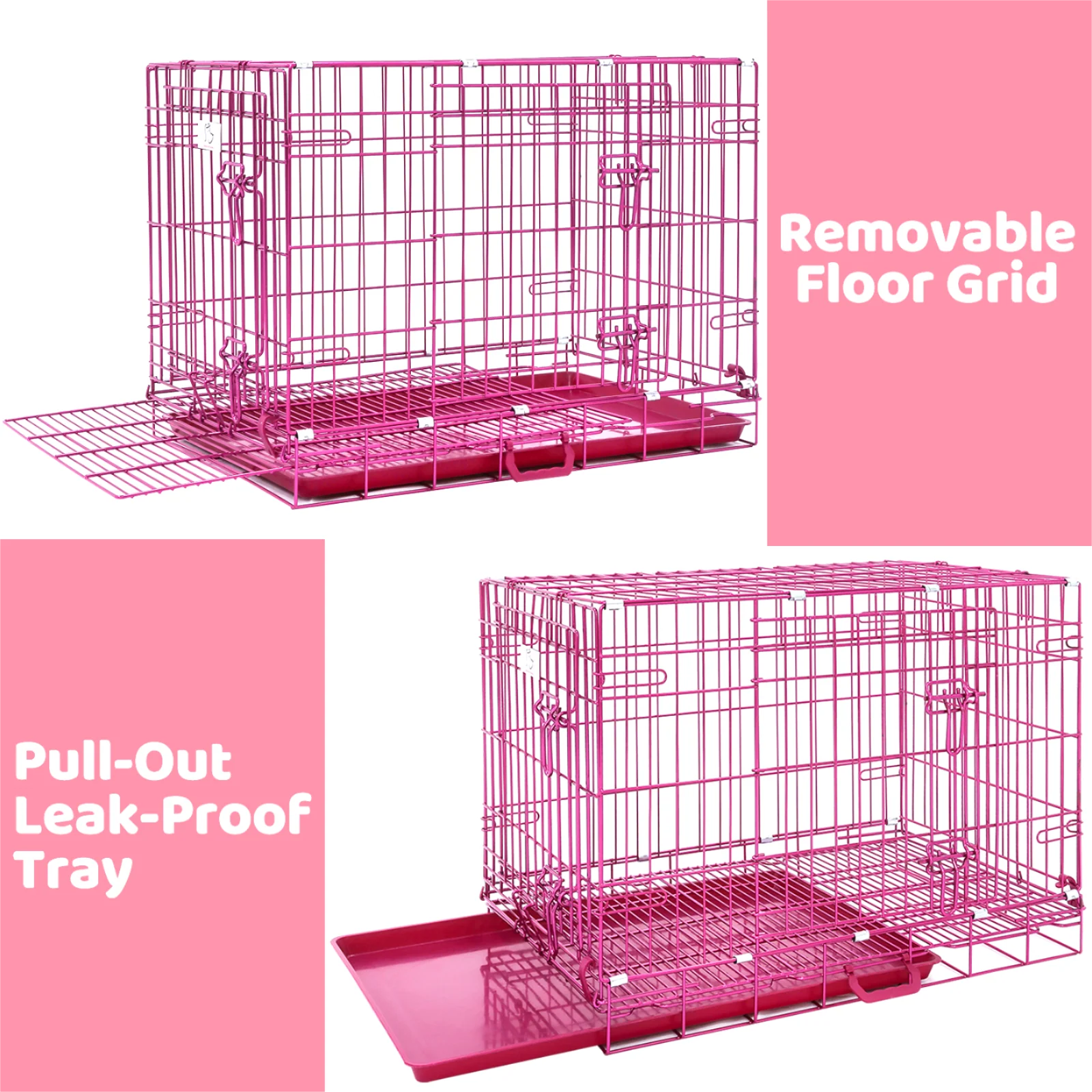24-42" Collapsible Pink Dog Crate RED24-42 - Image 4