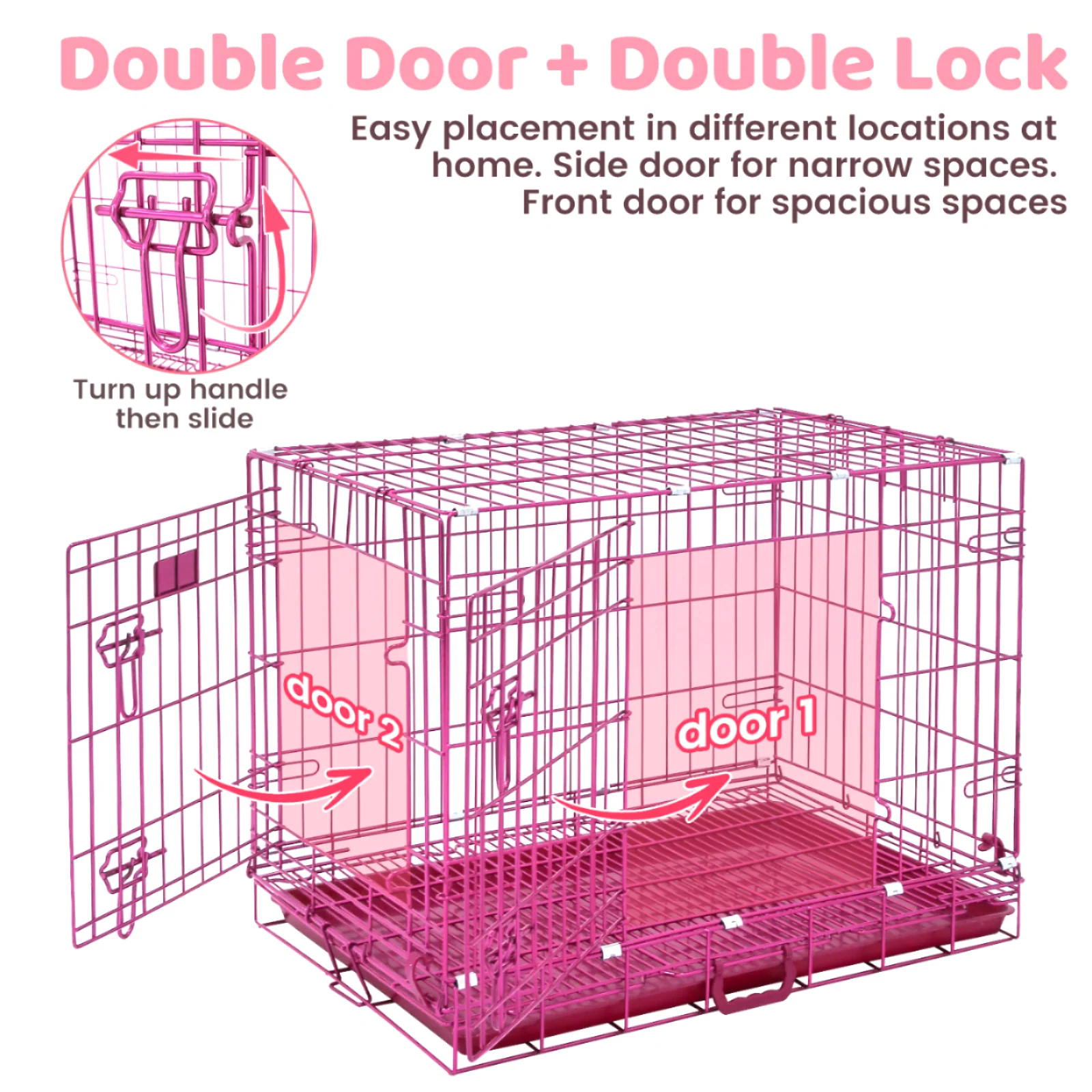 24-42" Collapsible Pink Dog Crate RED24-42 - Image 6
