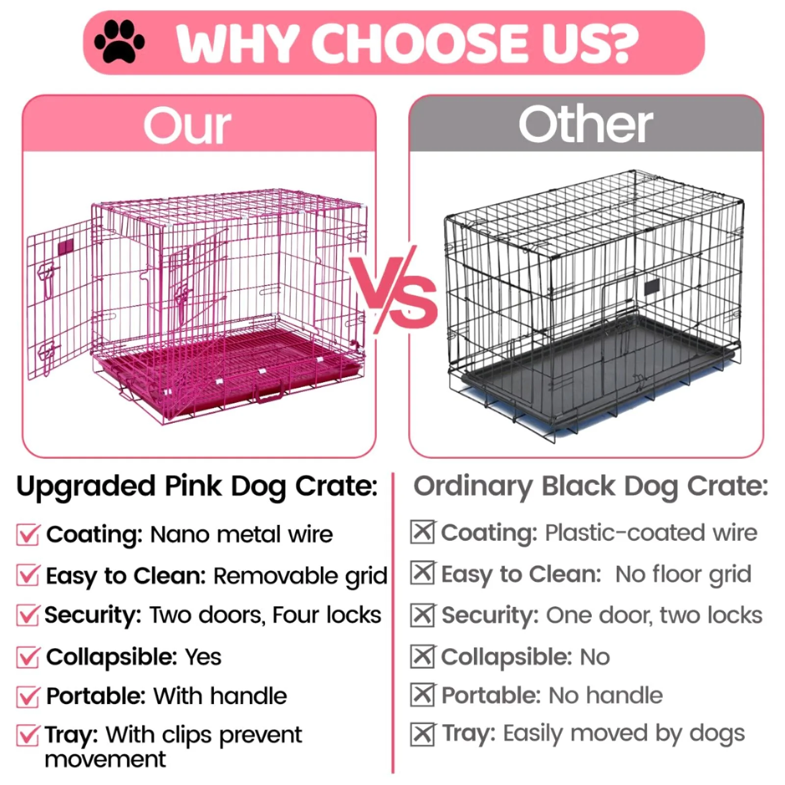 24-42" Collapsible Pink Dog Crate RED24-42 - Image 9