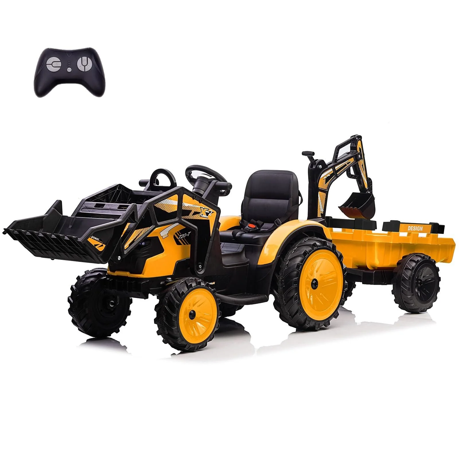24V Electric Ride-On Tractor with Excavator, Trailer, and Digger Attachments - Image 10