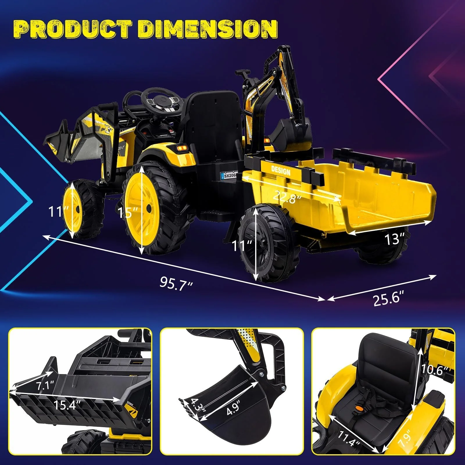 24V Electric Ride-On Tractor with Excavator, Trailer, and Digger Attachments - Image 15
