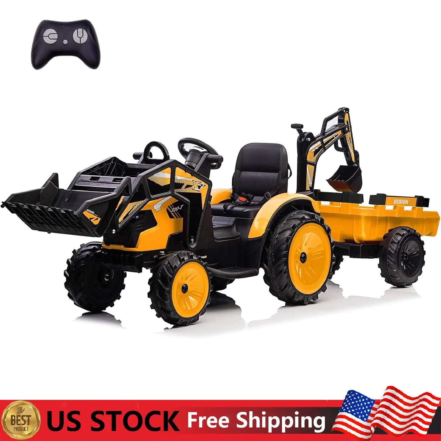 24V Electric Ride-On Tractor with Excavator, Trailer, and Digger Attachments - Image 16