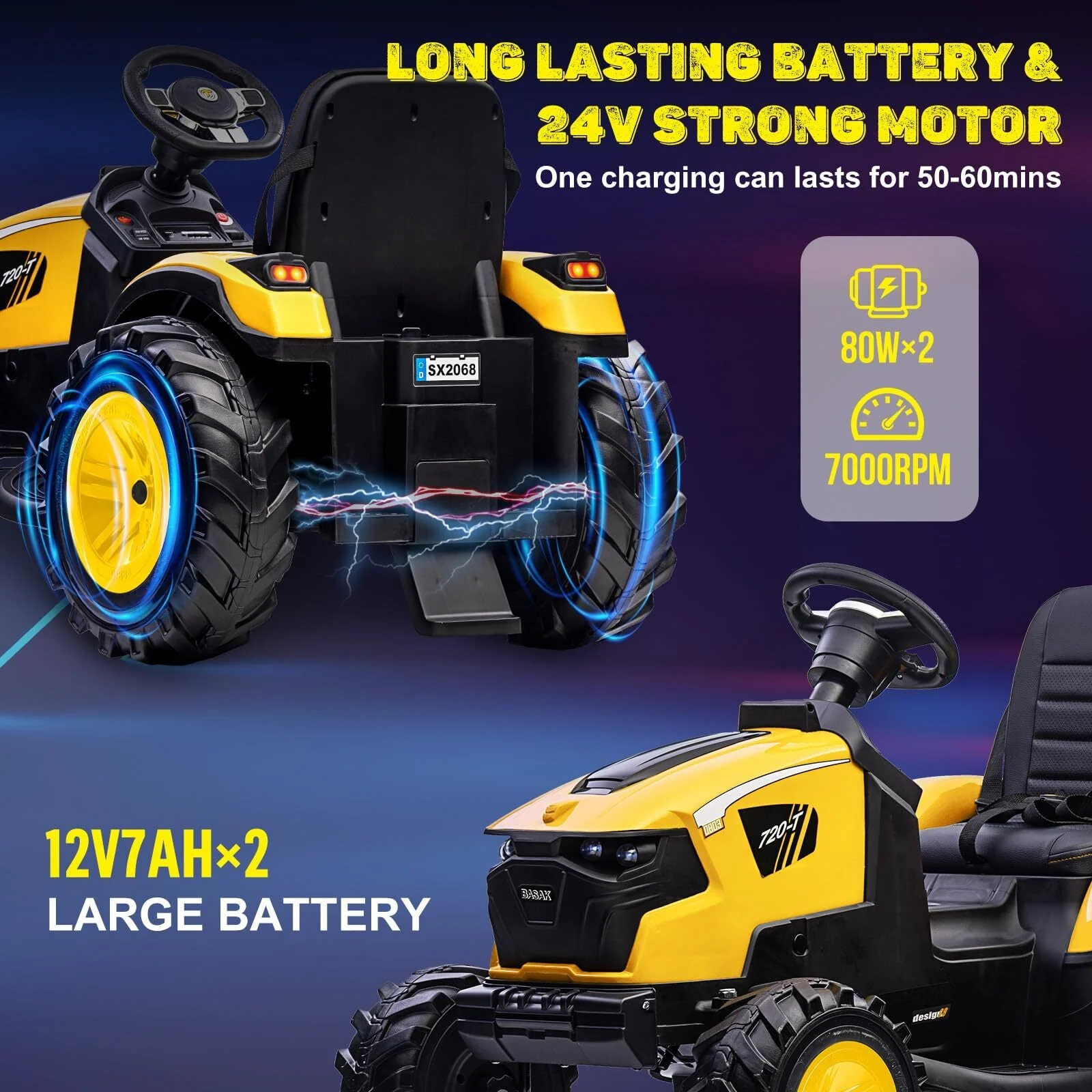 24V Electric Ride-On Tractor with Excavator, Trailer, and Digger Attachments - Image 3