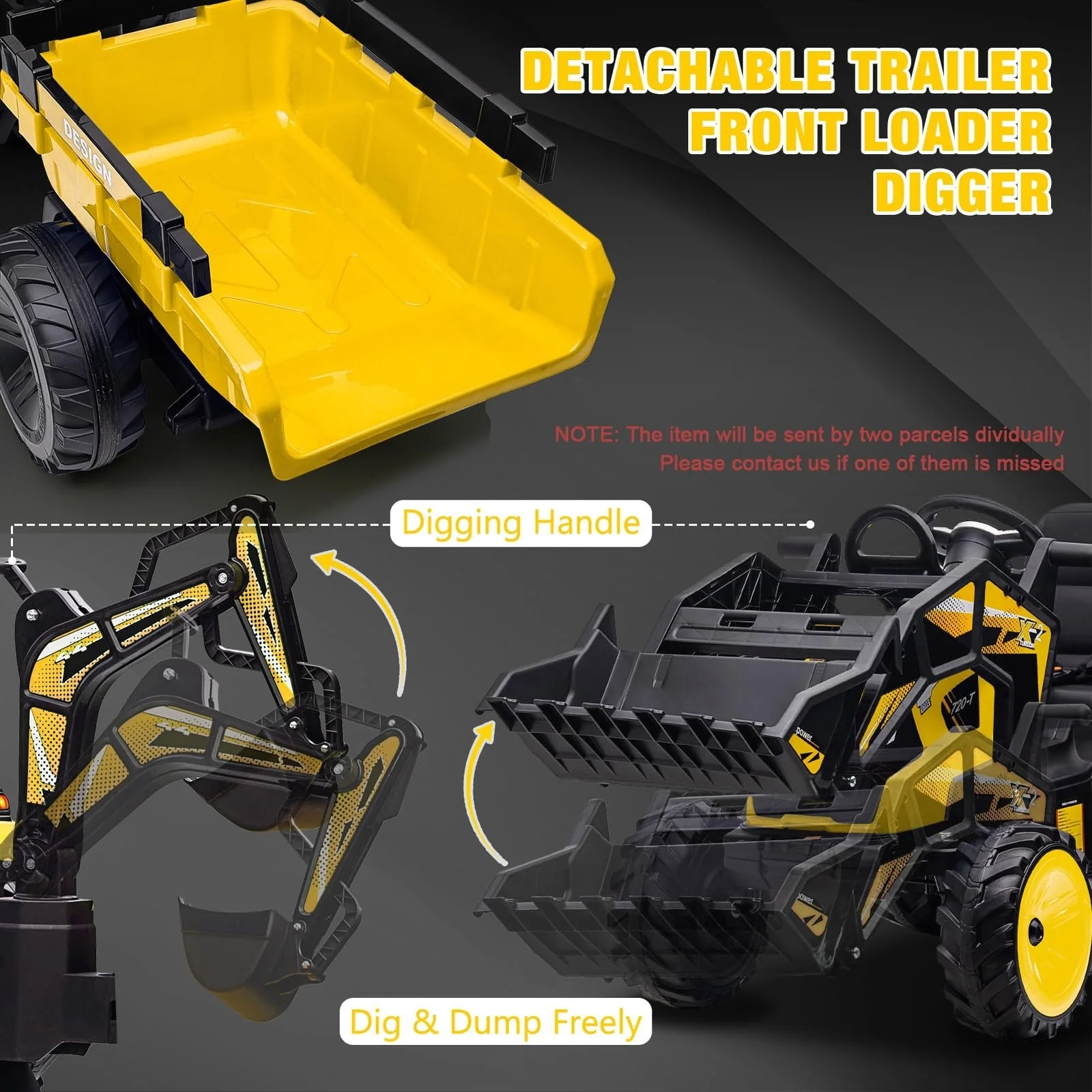 24V Electric Ride-On Tractor with Excavator, Trailer, and Digger Attachments - Image 5