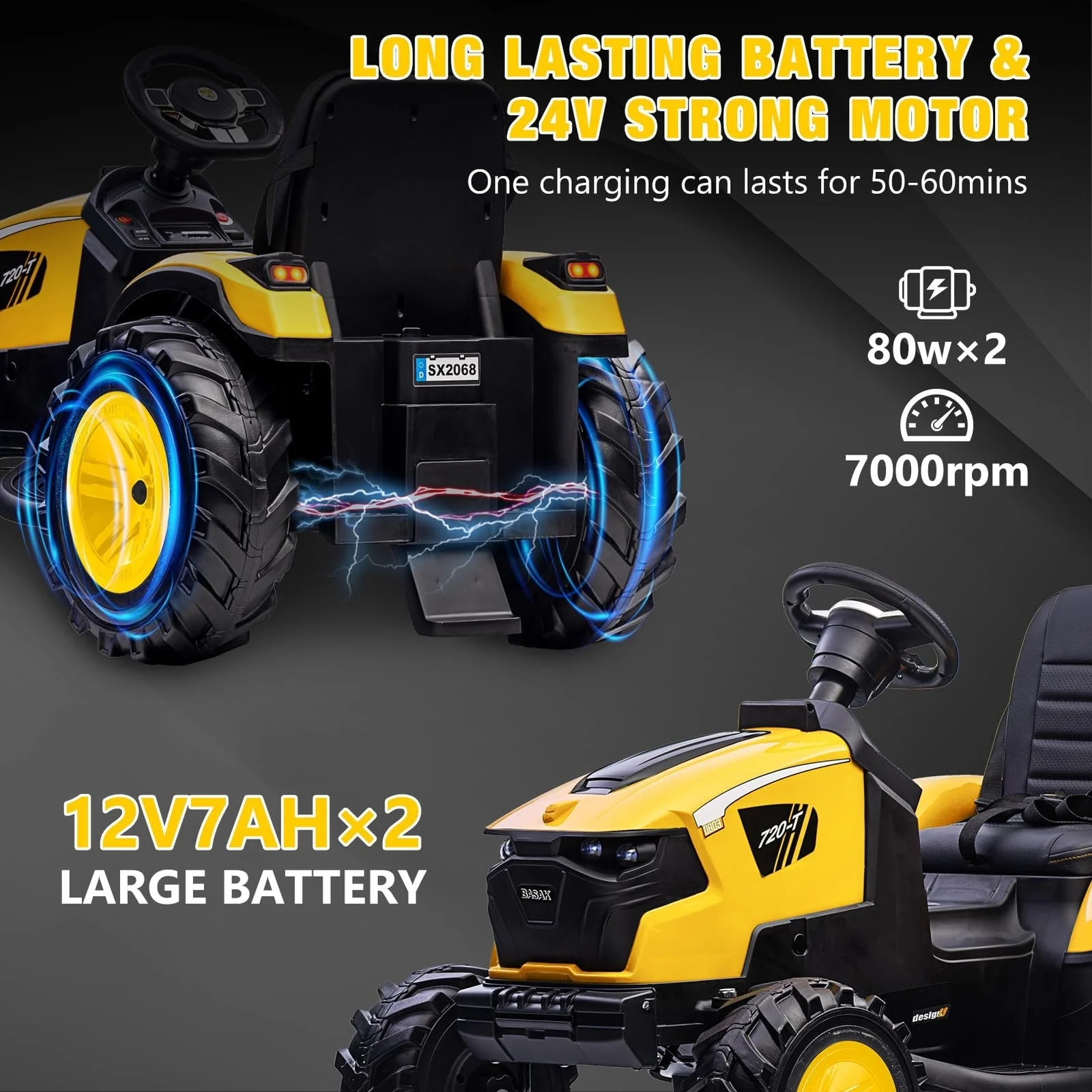 24V Electric Ride-On Tractor with Excavator, Trailer, and Digger Attachments - Image 9