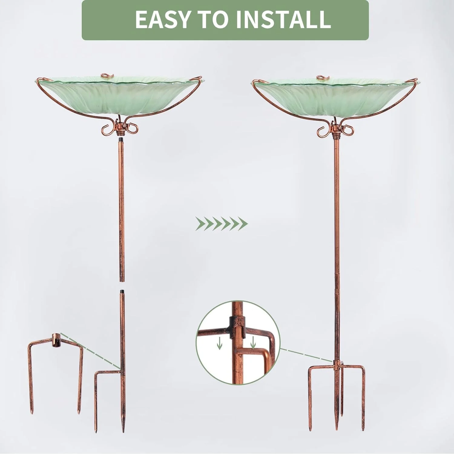 26 Inch Height Glass Birdbath Birdfeeder with Metal Stake Garden Outdoor Green - Image 7
