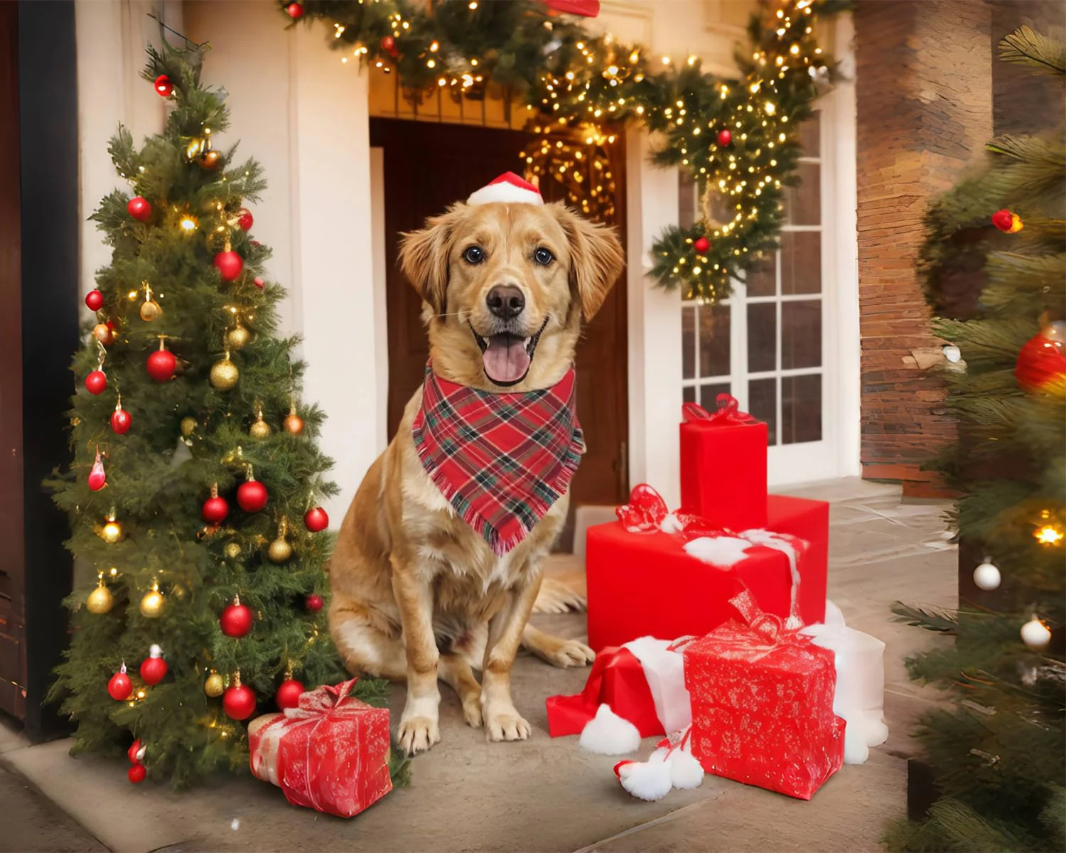 2PCS Christmas Dog Bandanas – Red and Green Plaid with Tassels - Image 10