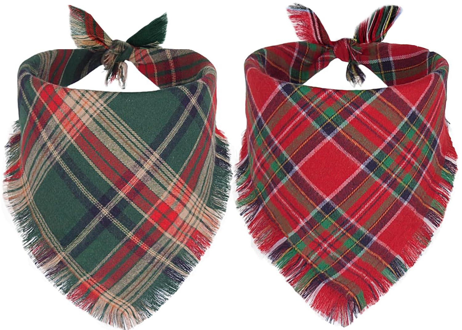 2PCS Christmas Dog Bandanas – Red and Green Plaid with Tassels - Image 4