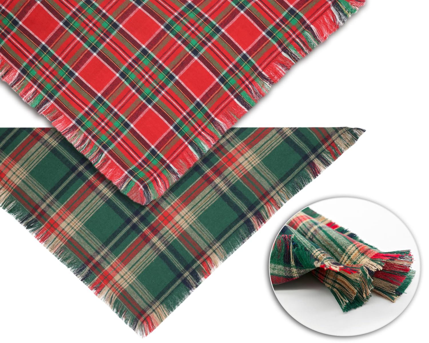 2PCS Christmas Dog Bandanas – Red and Green Plaid with Tassels - Image 6