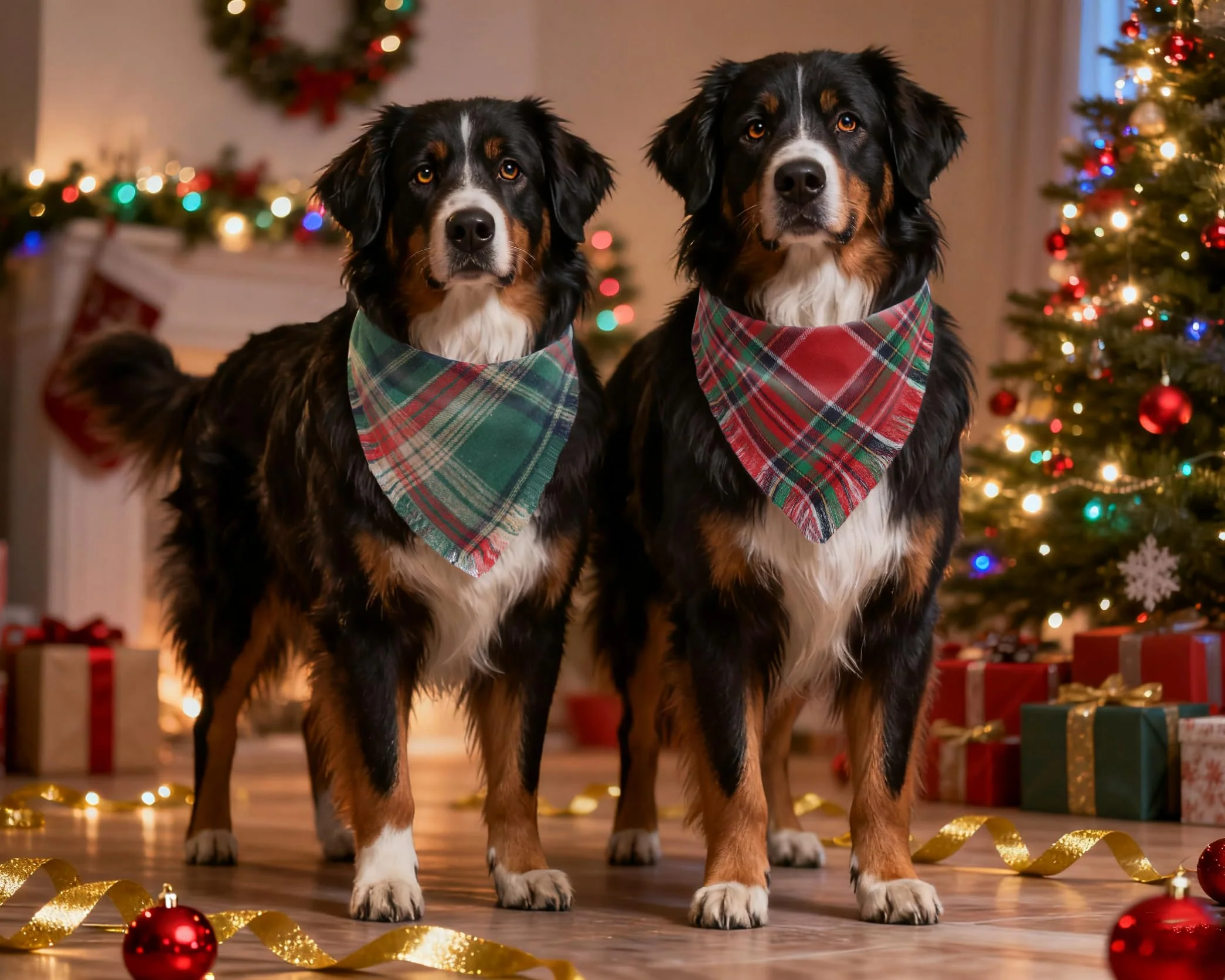 2PCS Christmas Dog Bandanas – Red and Green Plaid with Tassels - Image 8