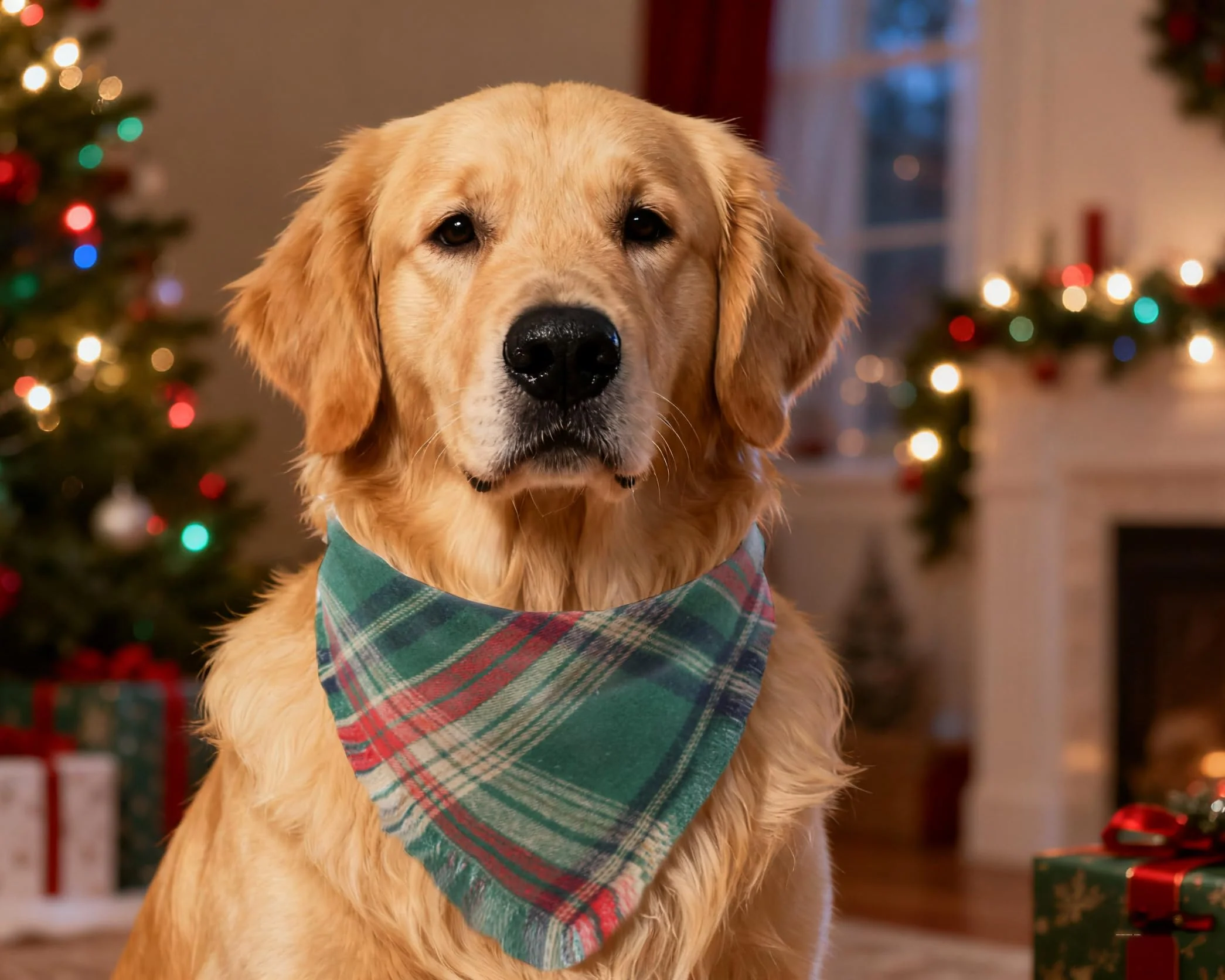 2PCS Christmas Dog Bandanas – Red and Green Plaid with Tassels - Image 9