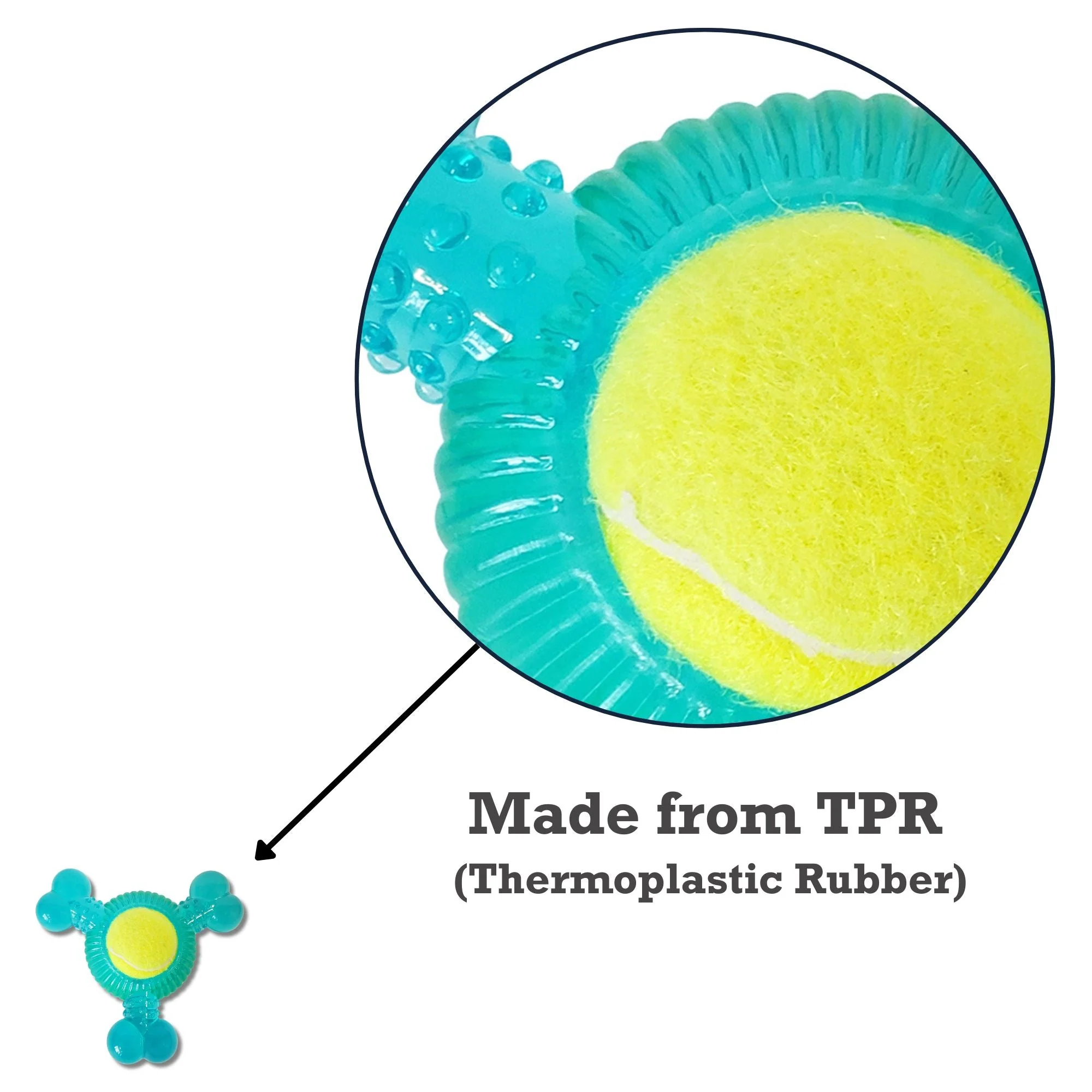 3-Bone TPR Chew Toy with Squeaker & Tennis Ball for Dogs – Removable Ball & Interactive Play - Image 4