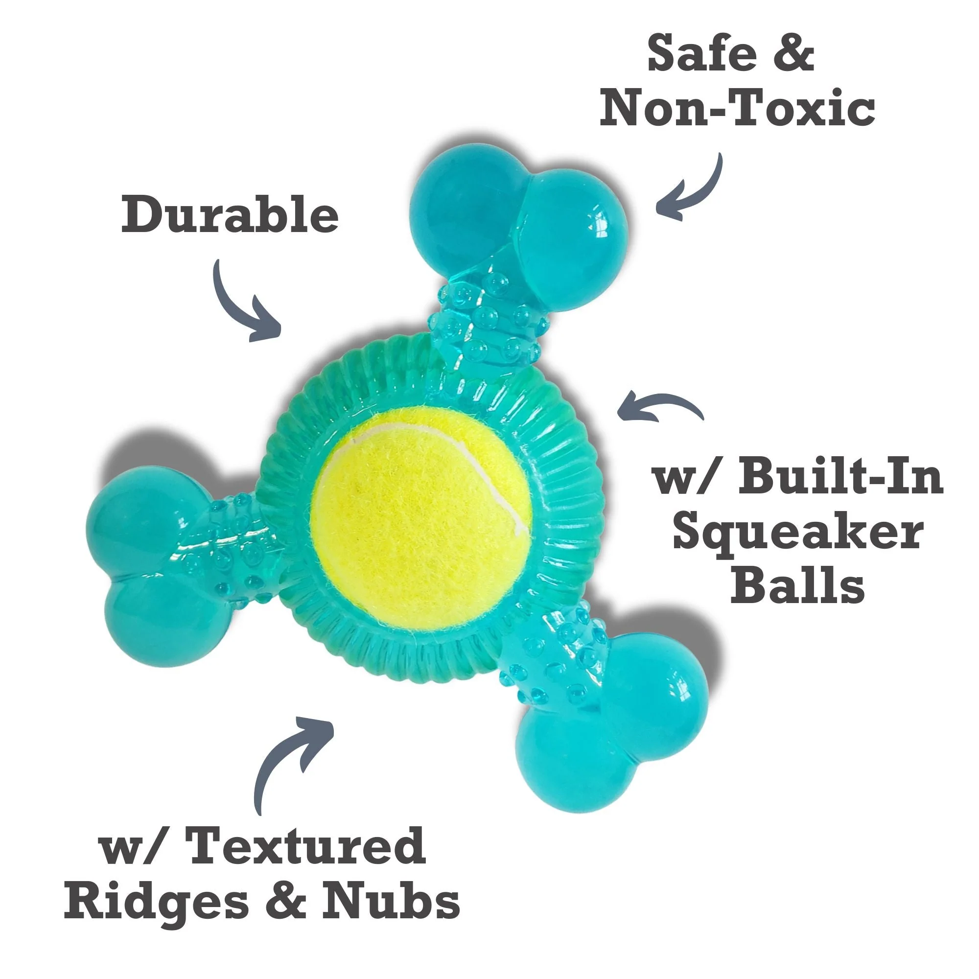 3-Bone TPR Chew Toy with Squeaker & Tennis Ball for Dogs – Removable Ball & Interactive Play - Image 5
