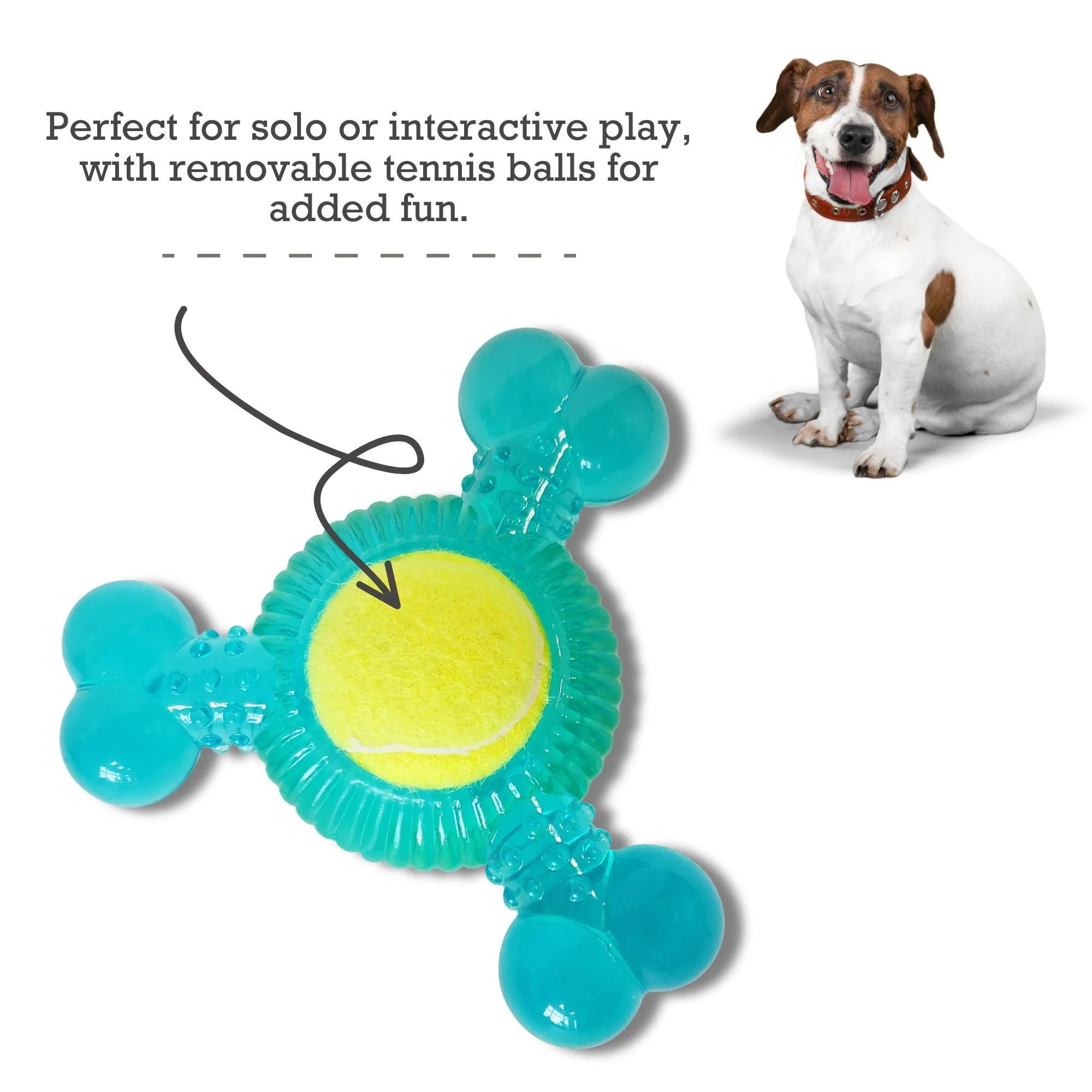 3-Bone TPR Chew Toy with Squeaker & Tennis Ball for Dogs – Removable Ball & Interactive Play - Image 7