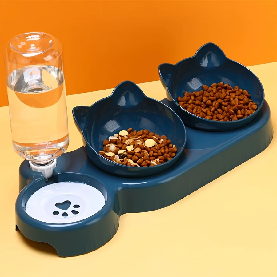 3-in-1 Cat Food & Water Bowl Set with Gravity Water Feeder - Image 3