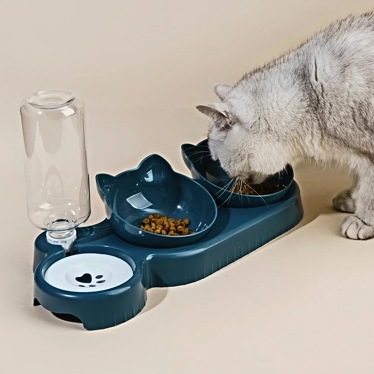 3-in-1 Cat Food & Water Bowl Set with Gravity Water Feeder - Image 4