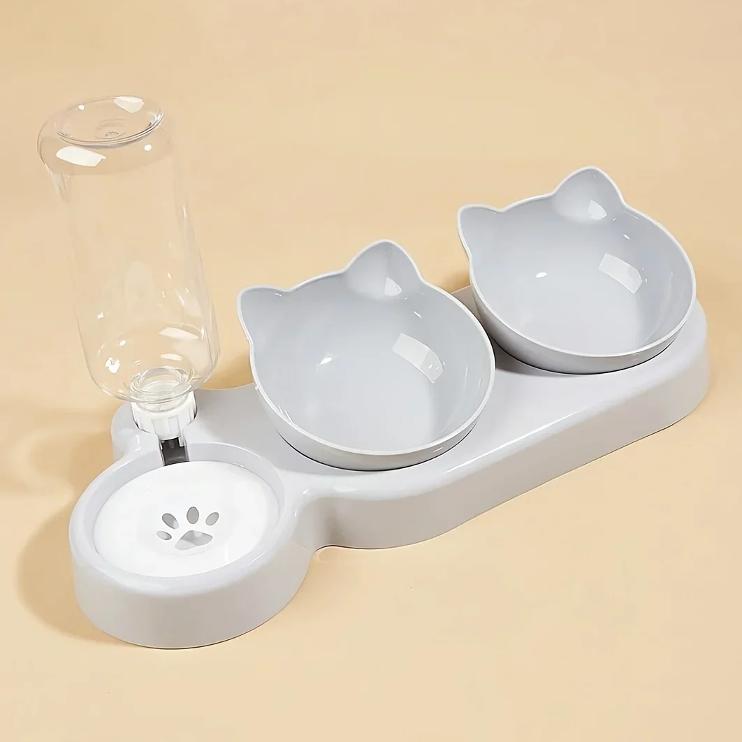 3-in-1 Cat Food & Water Bowl Set with Gravity Water Feeder - Image 9