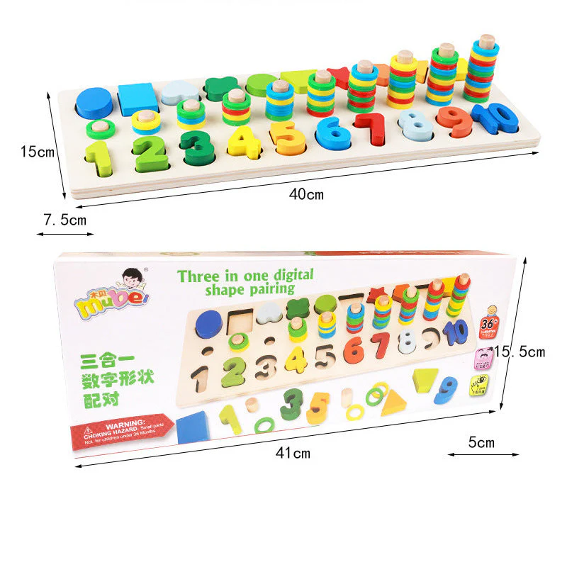 3 in 1 Early Educational Geometry Number Matching Montessori Wooden Toys - Image 4