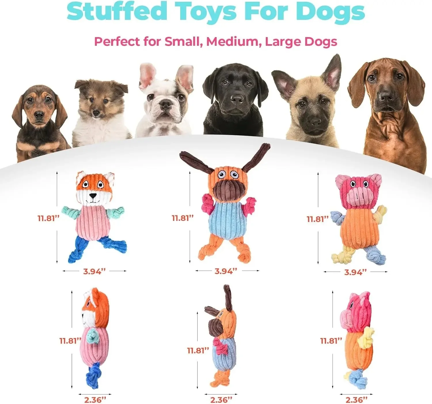 3-Pack Plus Chew Dog Squeaky Toys for Small Medium Large Dogs - Image 5