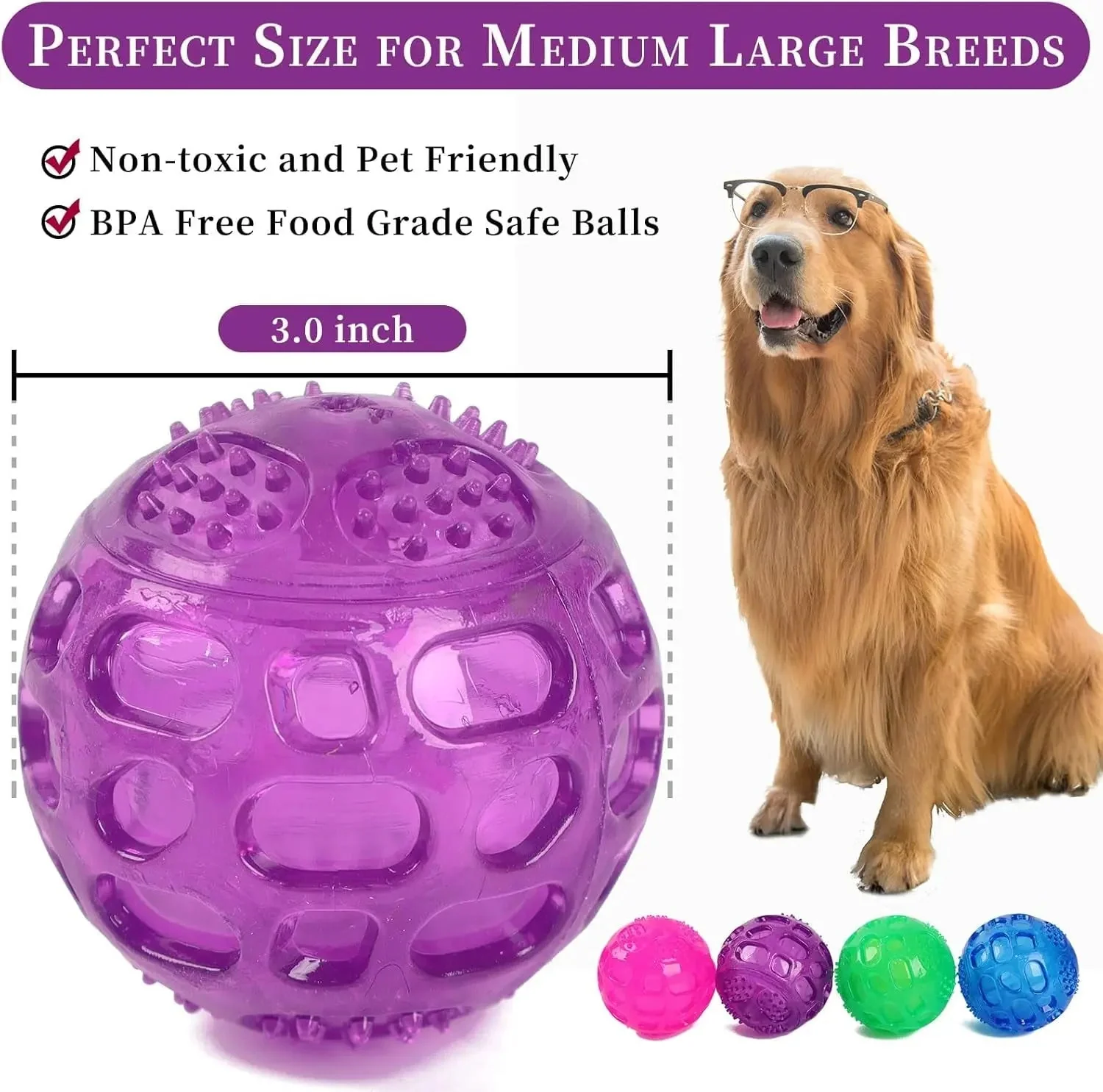 3'' Squeaky Dog Toy Balls for Large Medium Breed, Indestructible Dog Balls for Playing, Fetching & Retrieving, Durable Aggressive Chewers, 2 PCS Blue - Image 2