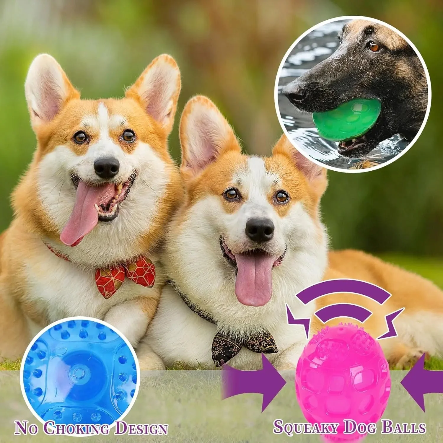 3'' Squeaky Dog Toy Balls for Large Medium Breed, Indestructible Dog Balls for Playing, Fetching & Retrieving, Durable Aggressive Chewers, 2 PCS Blue - Image 3