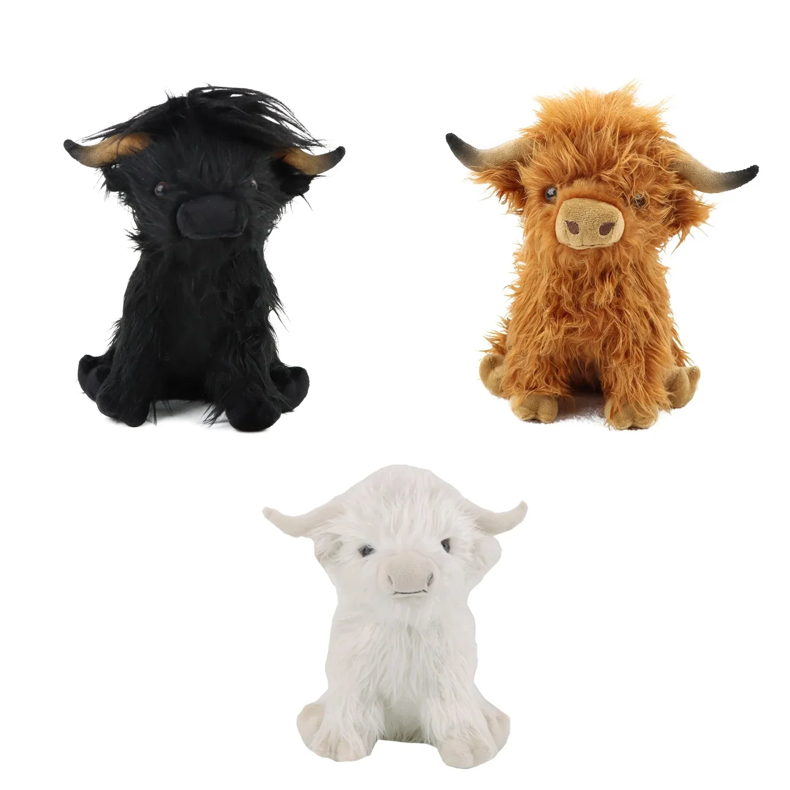 30cm Simulation Kyloe Cream Highland Cow Animal Plush Doll Soft Stuffed Highland Cow Cattlle Plushie Gift for Kids Boys Girls - Image 2