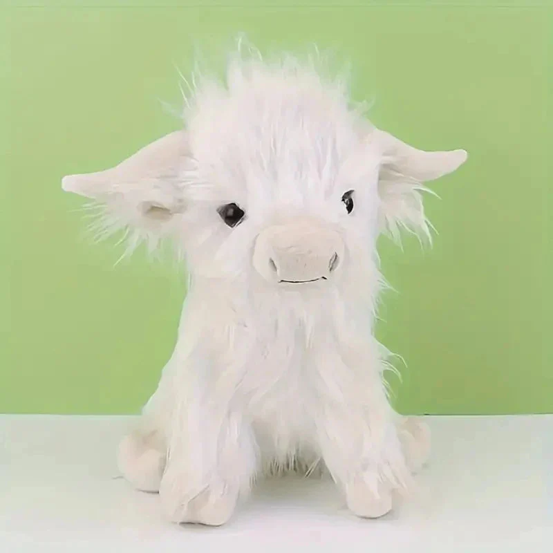 30cm Simulation Kyloe Cream Highland Cow Animal Plush Doll Soft Stuffed Highland Cow Cattlle Plushie Gift for Kids Boys Girls - Image 4