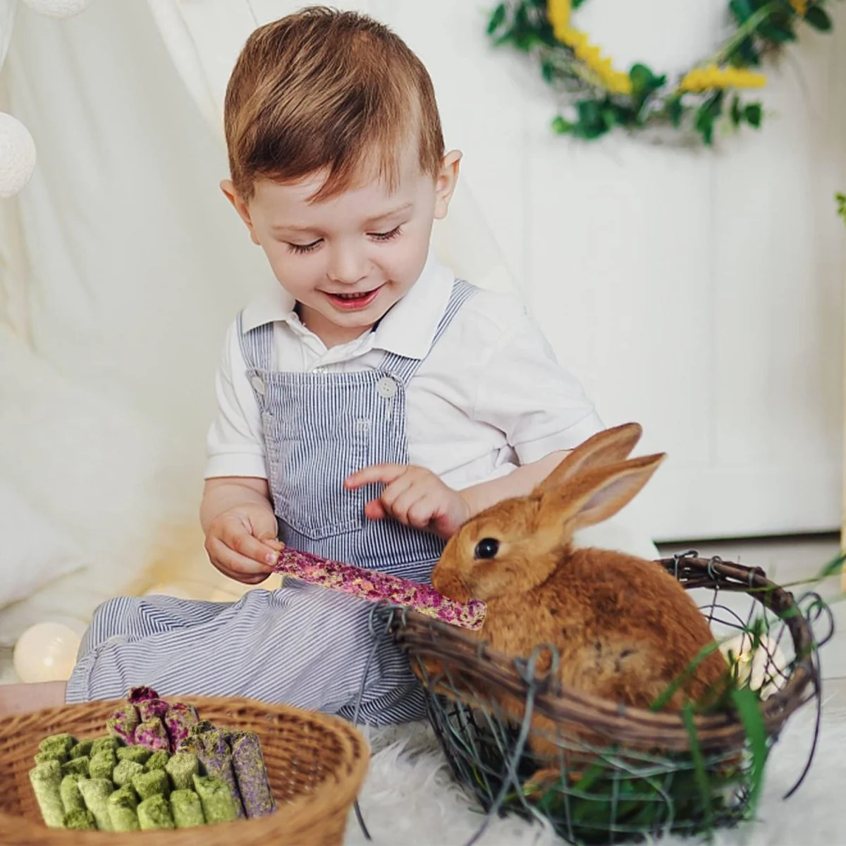 32Pcs Timothy Hay Sticks 320G Rabbit Toys Bunny, Guinea Pig Toys Natural Hamster Toys for Teeth Handmade Treats and Chews Chinchilla Rat Gerbil - Image 3