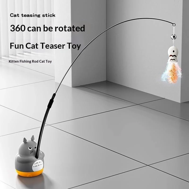 360° Rotating Cat Teaser Toy with Feather & Bell - Stick-On Base - Image 2