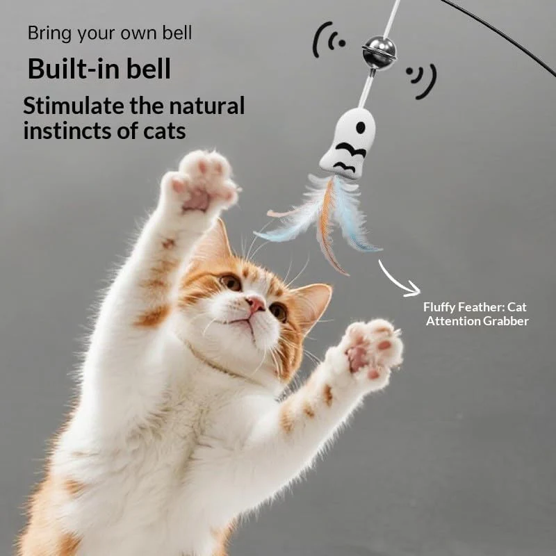 360° Rotating Cat Teaser Toy with Feather & Bell - Stick-On Base - Image 4