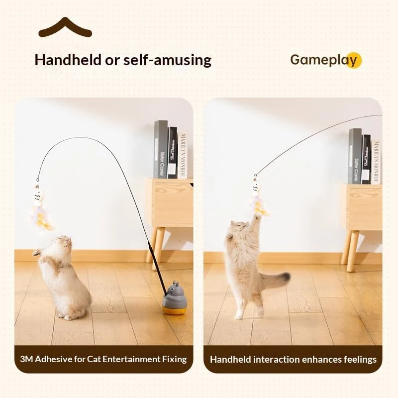 360° Rotating Cat Teaser Toy with Feather & Bell - Stick-On Base - Image 5