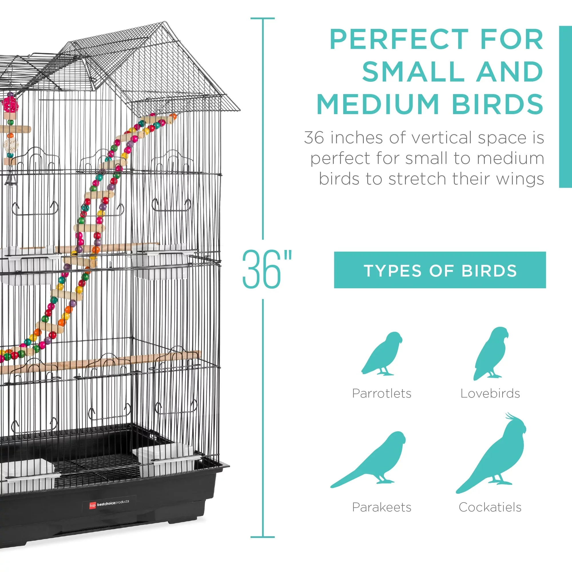 36In Indoor/Outdoor Iron Bird Cage for Parro - Image 2