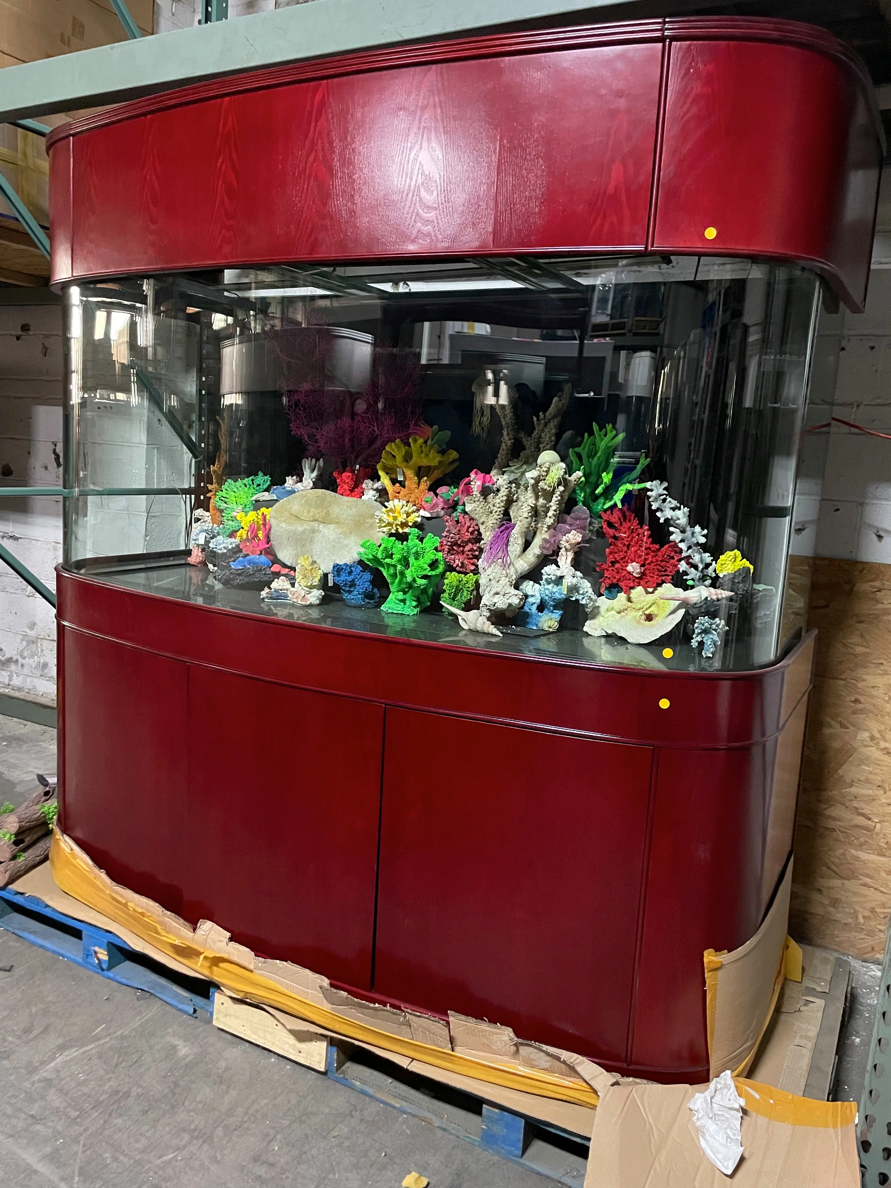380 Gallon Seamless Glass Bowfront Reef-Ready Aquarium in Rose Cherry Real Wood Furniture - Image 2