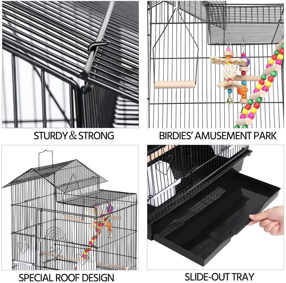 39-Inch Roof Top Large Flight Parrot Bird Cage for Small Quaker Parrot Cockatiel Sun Parakeet Green Cheek Conure Budgie Finch Lovebird Canary Pet Bird Cage W/Toys - Image 3