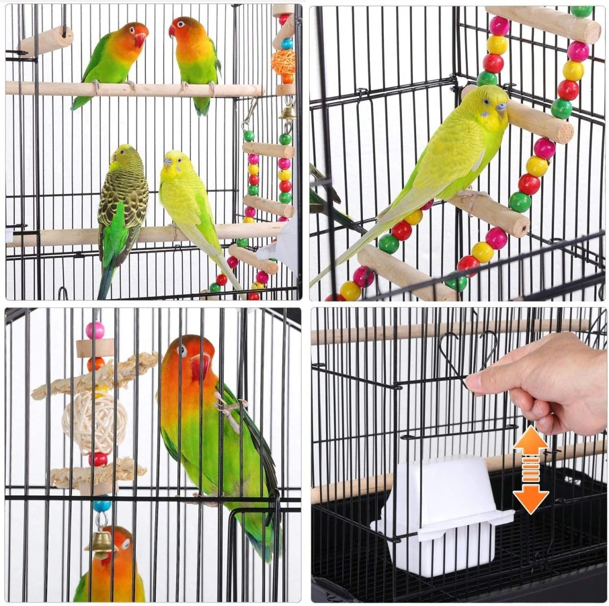 39-Inch Roof Top Large Flight Parrot Bird Cage for Small Quaker Parrot Cockatiel Sun Parakeet Green Cheek Conure Budgie Finch Lovebird Canary Pet Bird Cage W/Toys - Image 4
