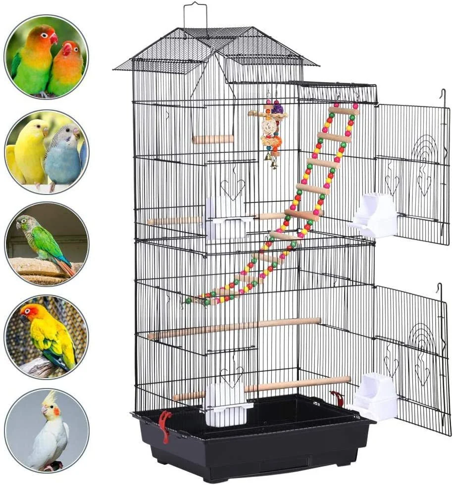 39-Inch Roof Top Large Flight Parrot Bird Cage for Small Quaker Parrot Cockatiel Sun Parakeet Green Cheek Conure Budgie Finch Lovebird Canary Pet Bird Cage W/Toys - Image 5