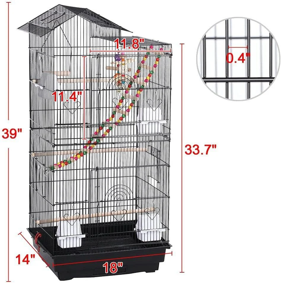 39-Inch Roof Top Large Flight Parrot Bird Cage for Small Quaker Parrot Cockatiel Sun Parakeet Green Cheek Conure Budgie Finch Lovebird Canary Pet Bird Cage W/Toys - Image 6