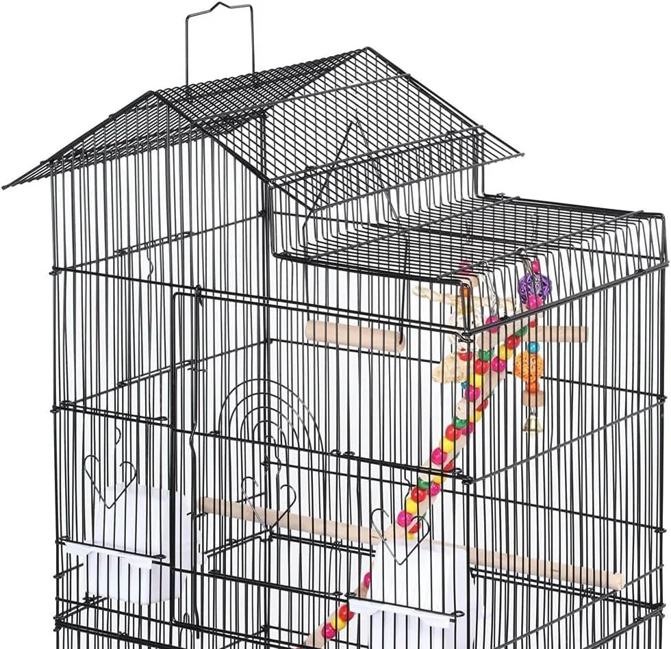 39-Inch Roof Top Large Flight Parrot Bird Cage for Small Quaker Parrot Cockatiel Sun Parakeet Green Cheek Conure Budgie Finch Lovebird Canary Pet Bird Cage W/Toys - Image 8