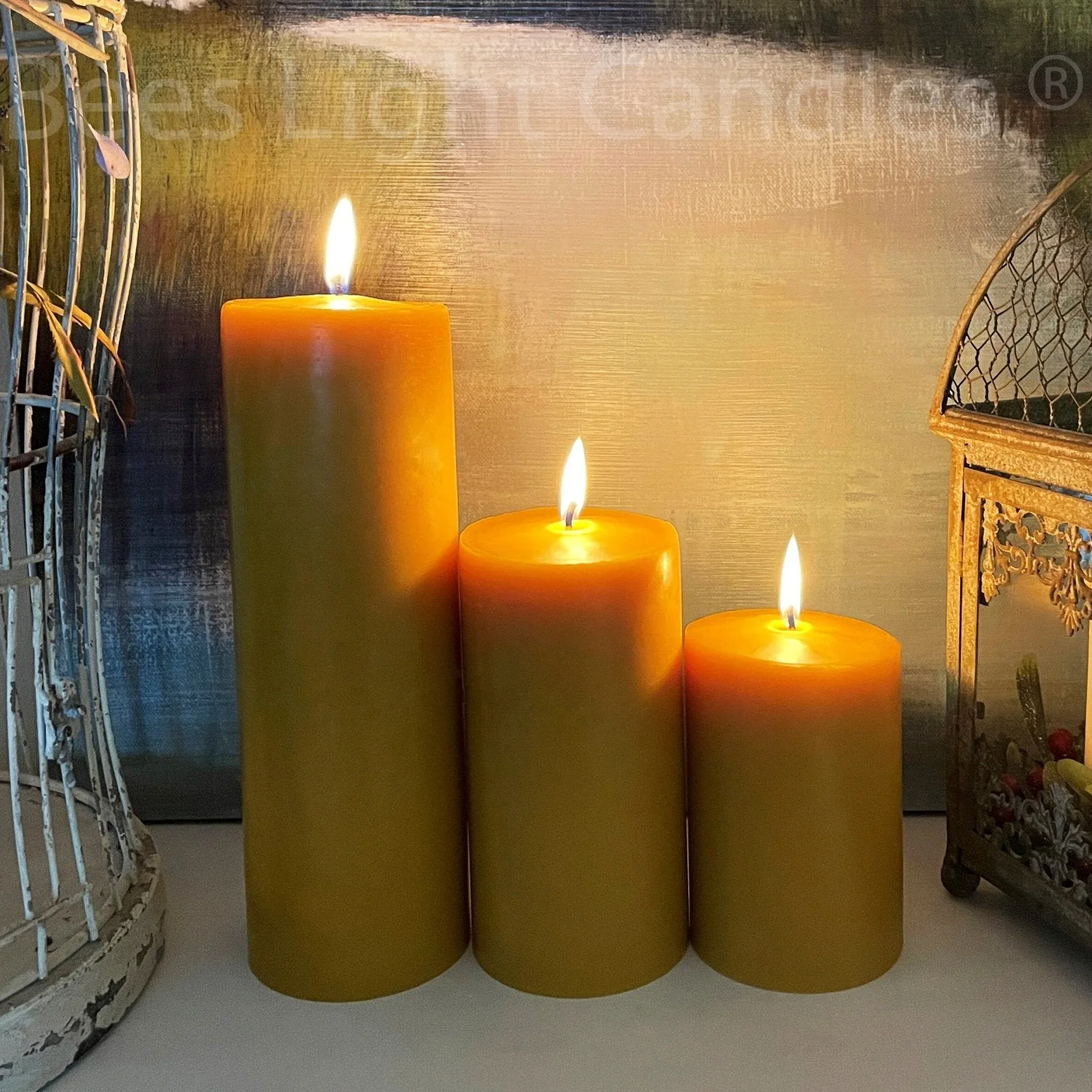 4" Beeswax Pillar Candle Set of 4x6+4x8+4x11 - Image 2